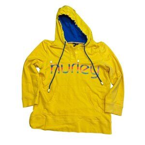 Hurley Pullover Yellow Rainbow Logo Hooded Long Sleeve Sweat Shirt Sz M